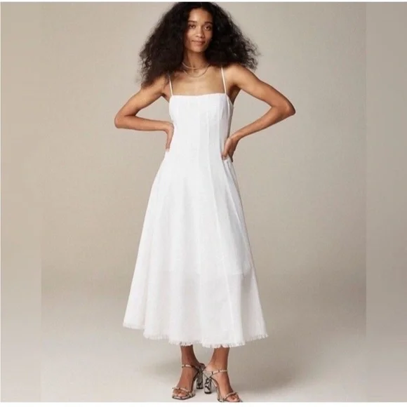 NWT J.Crew Seamed Flare Midi Dress in Linen - Picture 2 of 9